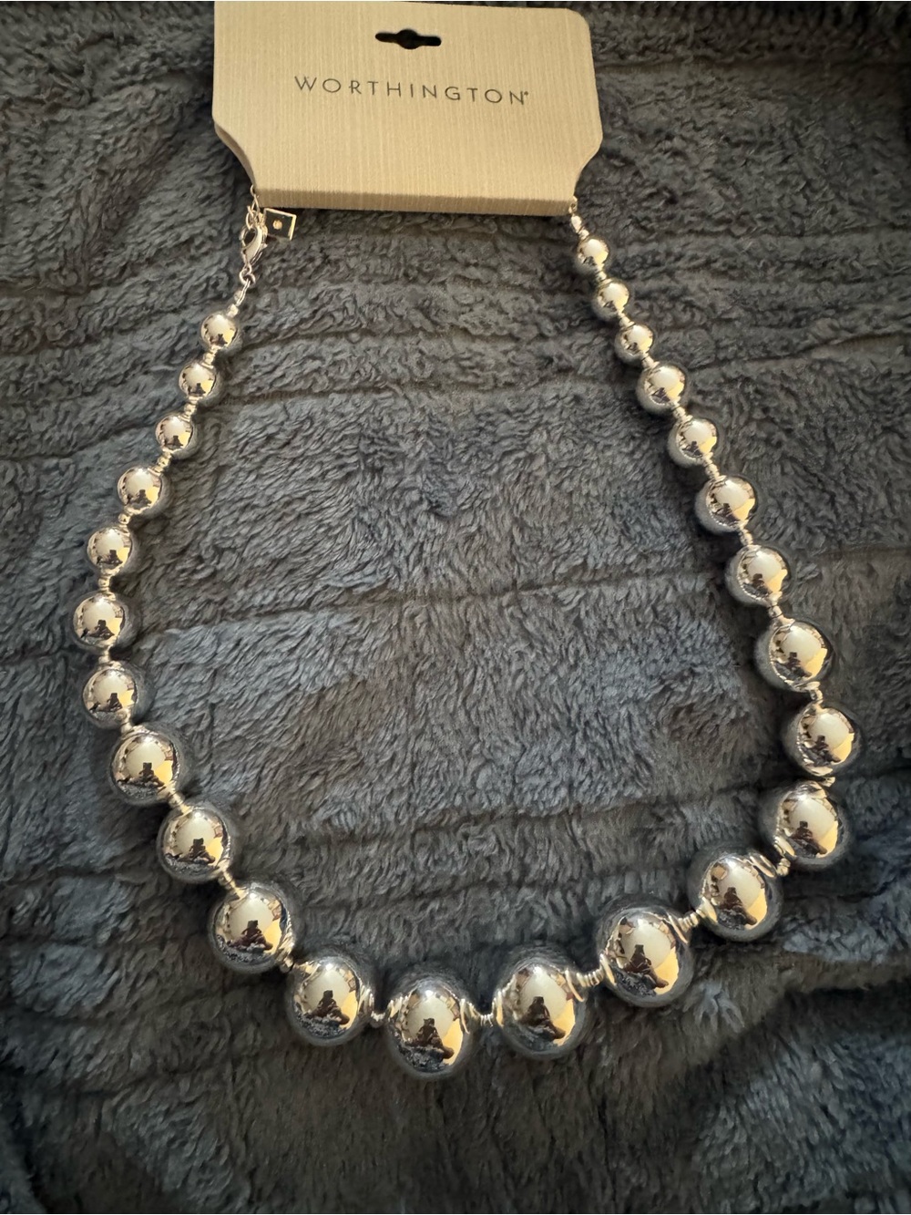 Worthington Polished Silver Graduated Bead Necklace